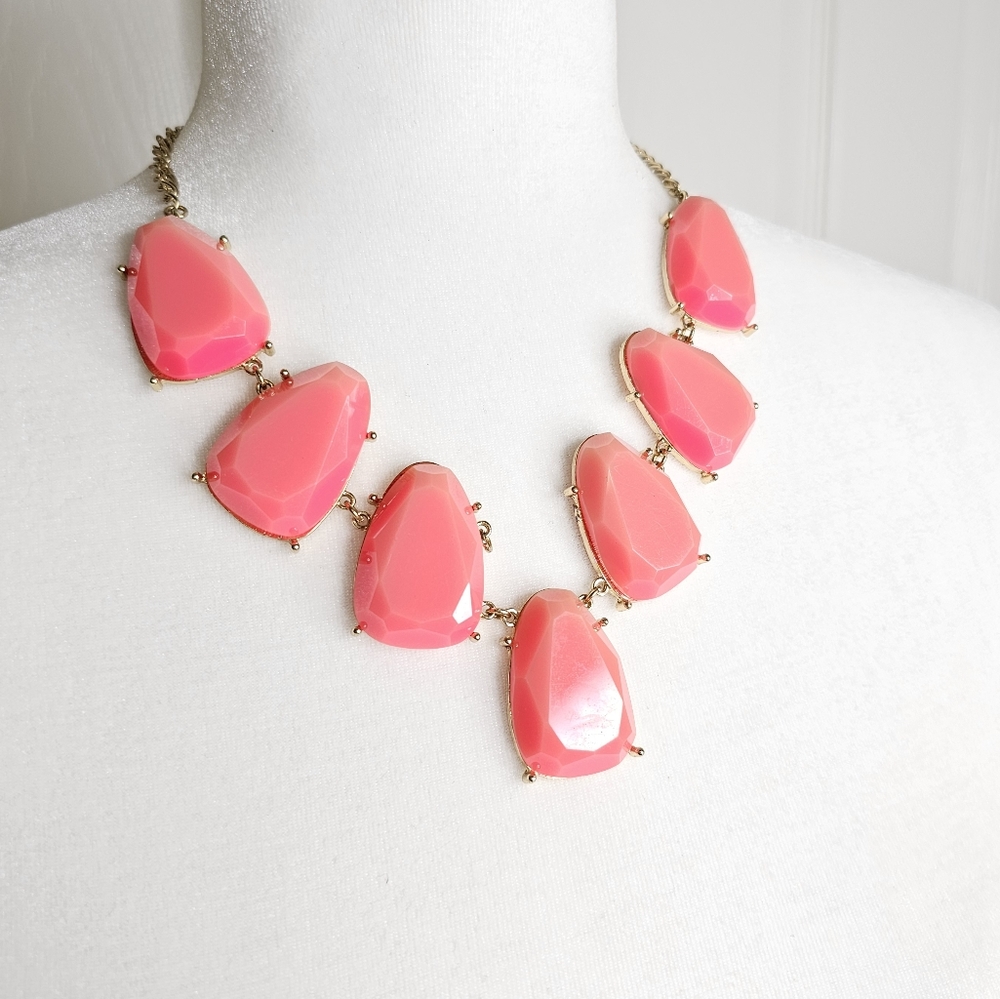 Women's Fashion Statement Necklace W/ Salmon colored Plastic Resin Stones